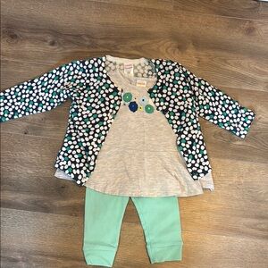 Gymboree Polka Dot Cardigan with Gray Top and Mint Pants Set